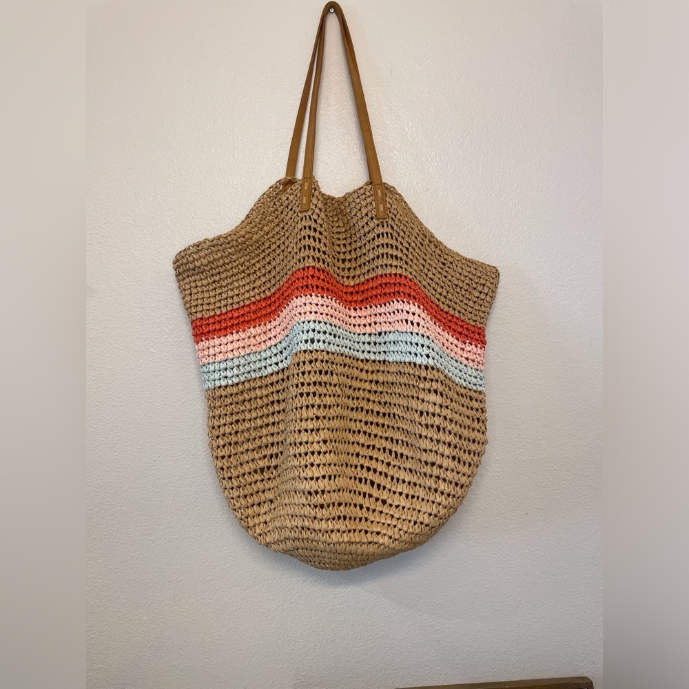Hearth & Hand with Magnolia Women’s Stylish Tan Multicolor Woven‎ Tote Large Bag - Picture 4 of 9